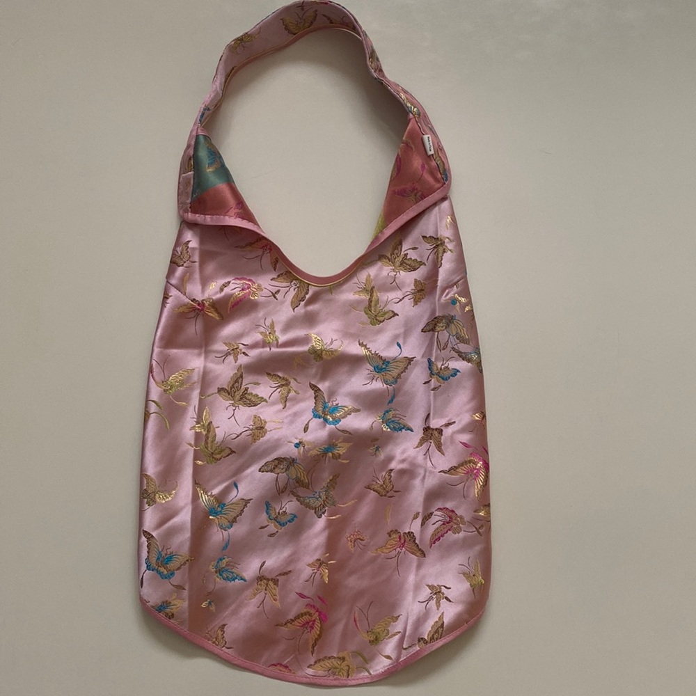 Pink satin butterfly backless halter top